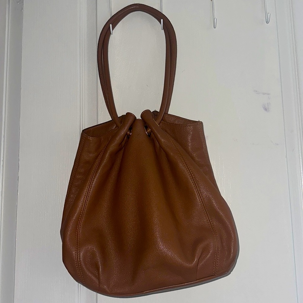 Michael Kors Brown Leather Tassel D-rings Handles Shoulder Bag Purse